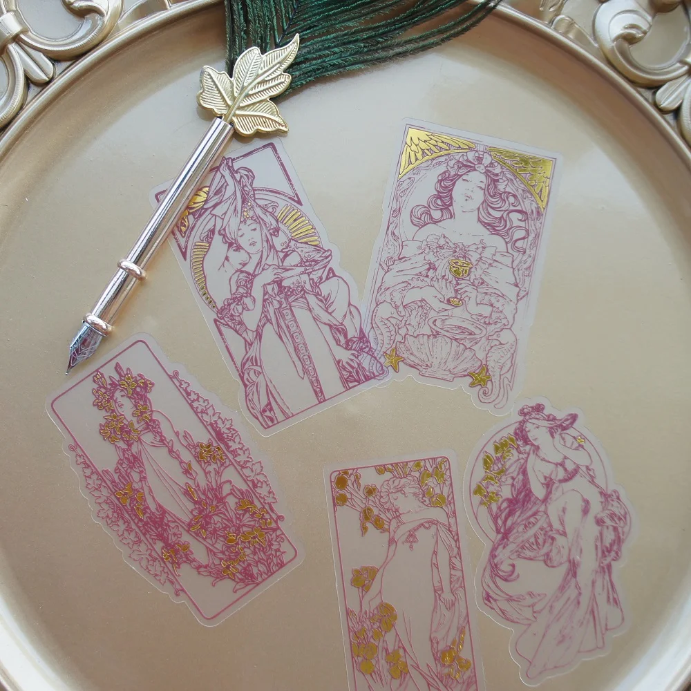 

10pcs Line Manuscript Theme Purple Gold Goddess In The Wind Style Sticker Scrapbooking DIY Gift Packing Label Decoration Tag