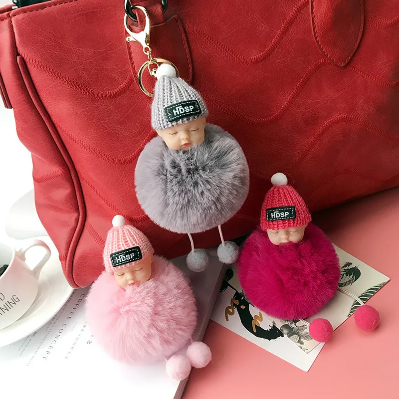 

2021Creati Cartoon Personality Sleeping Cute Doll Female Keychain Hair Ball Plush Doll Bag Small Commodity Key Pendant Wholesale