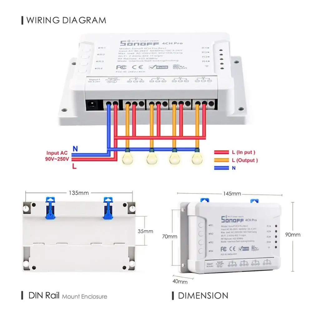 Sonoff 4CH Pro R2 смарт Wifi реле 4 канала 433 RF управление Ewelink приложение Голосовое управление с Alexa Google home