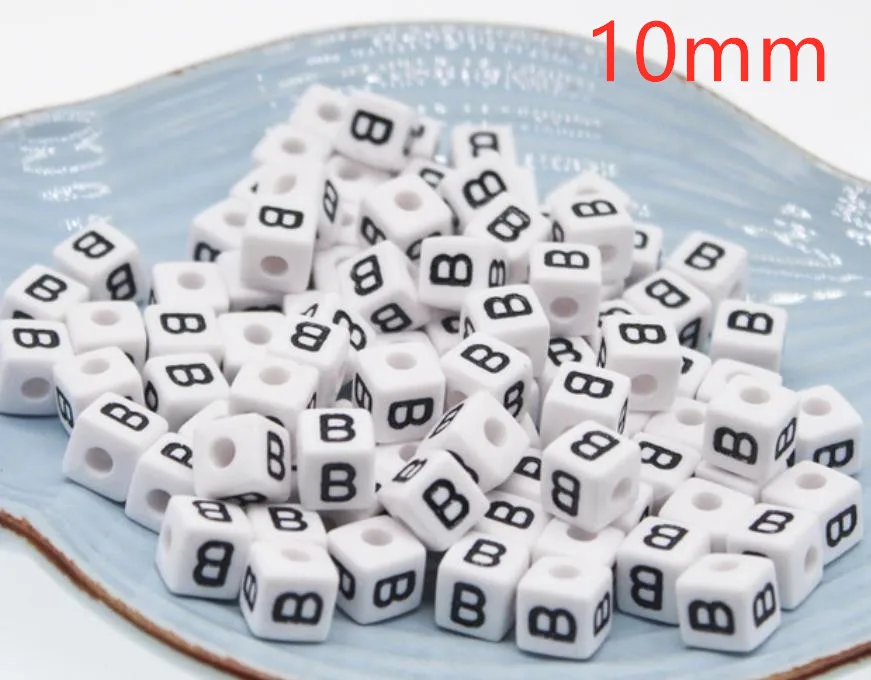 10mm Letter B 100 шт 7-10 мм Смешанные Квадратные бусины в форме букв Алфавит Акриловые бусины ручной работы ювелирных изделий для браслета ожерелье аксессуары - Цвет: 10mm Letter B