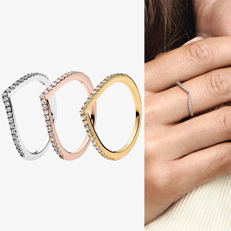 

Authentic 925 Sterling Silver Polished Wishing Bone Laminated C Ring For Women's Engagement Jewelry Anniversary