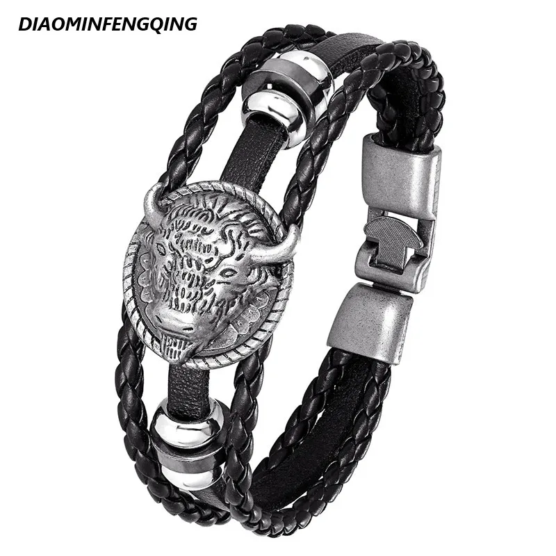 

2020 Fashion Bracelet Leather Multilayer Bull Head Bracelet Men's Women's Retro Punk Rock Lady Alloy Pendant Jewellery