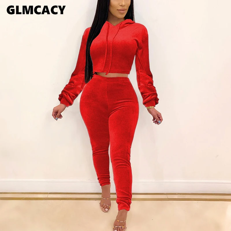 Женский комплект из двух предметов Бархатные толстовки с длинными рукавами и