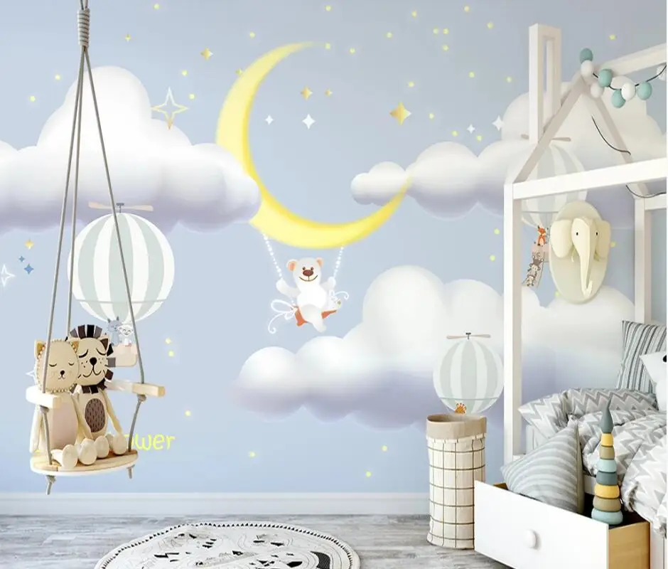 

AINYOOUSEM Starry sky moonlight hot air balloon children background wallpaper papel de parede 3d wallpaper wallpapers stickers