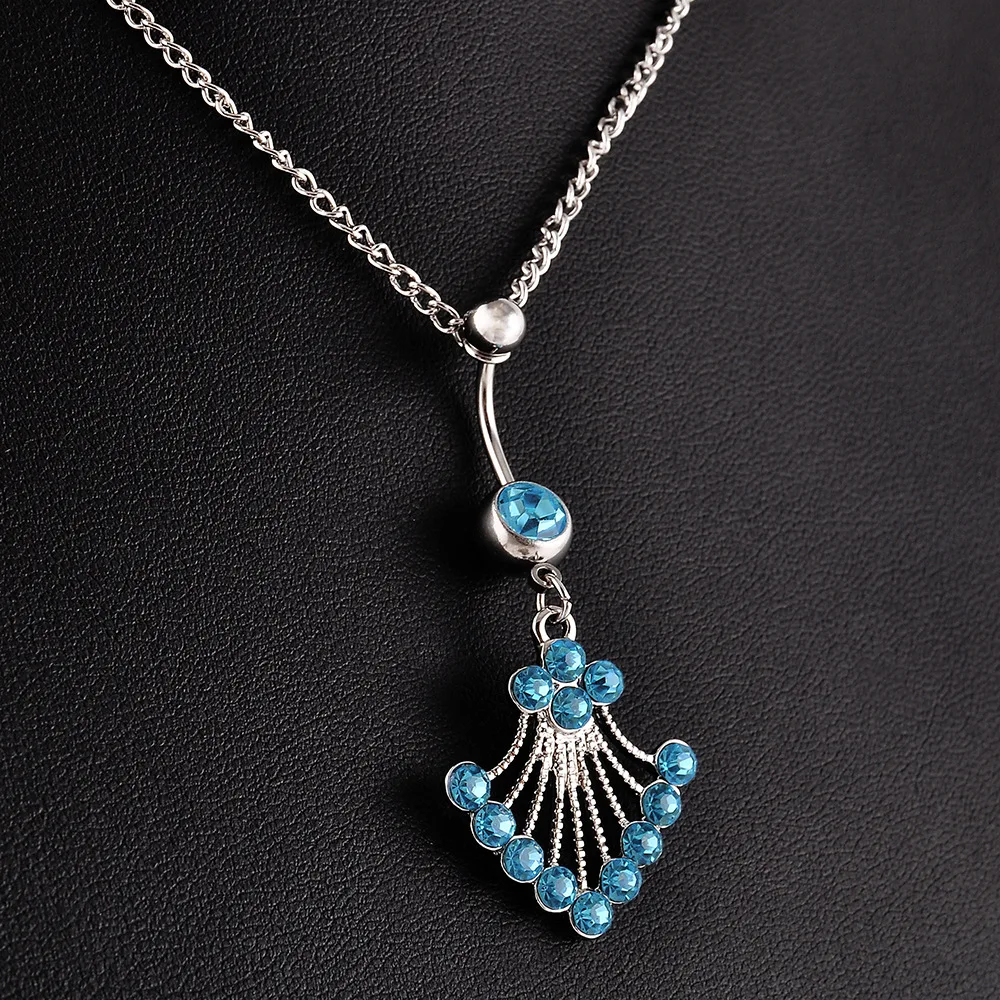 Colorful Rhinestone Dangle Belly Button Ring+Waist Chain Steel Drop Pendant Navel Piercings Ombligo Body Jewelry Sexy Lady | Украшения и