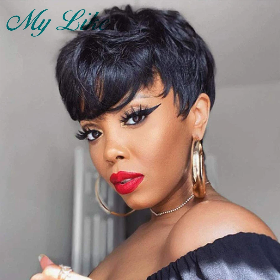 Short Pixie Cut Wig Human Hair Wigs for Black Women Brazilian Remy Pixie Wigs Cheap Wavy Short Human Hair Wigs Full Machine Wigs