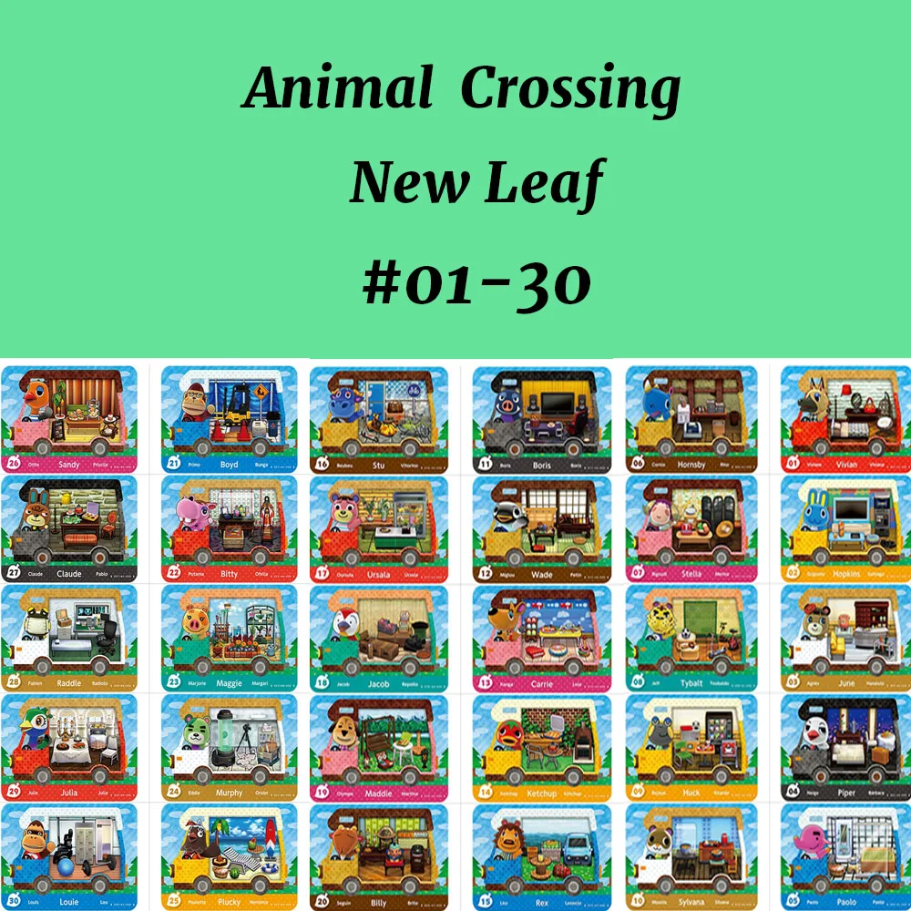 Открытка Amiibo с изображением животных пересекающихся через новый лист для игр NS New