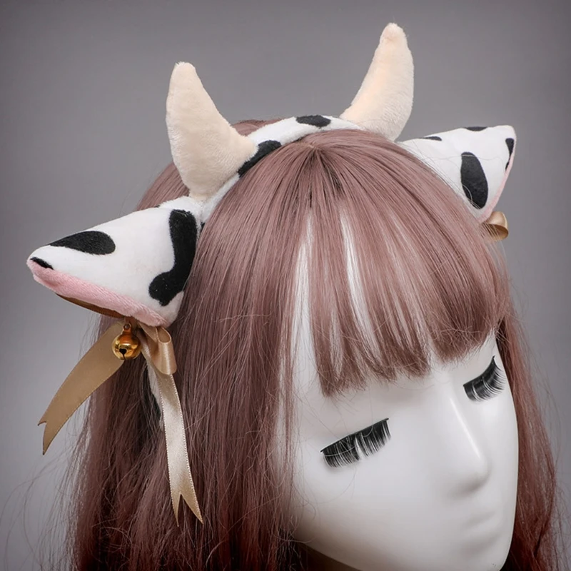 

Plush fox Cow Ear Headband Cosplay Hair Hoop animal hairband cattle ox horn headwear Devil demon Headdress