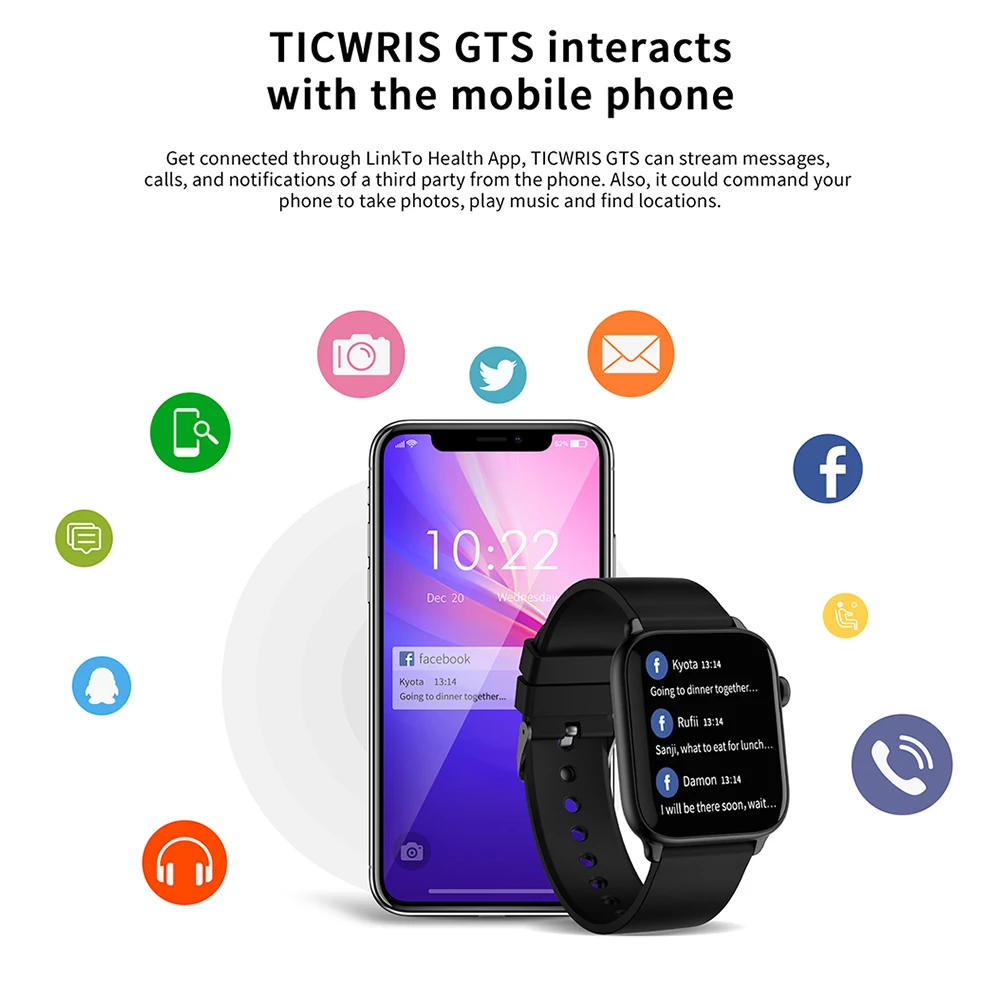 Смарт-часы Ticwris GTS с измерением температуры тела IP68 | Электроника