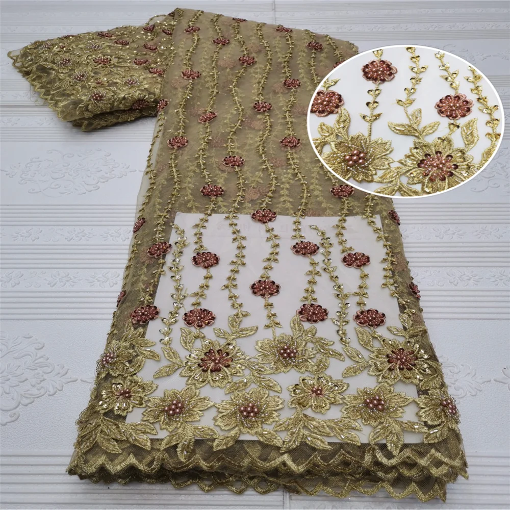 

Luxury African Lace Fabric Heavy Beads Embroidery French Tulle Mesh Lace 2021 Handmade Beads Net For Wedding Dress
