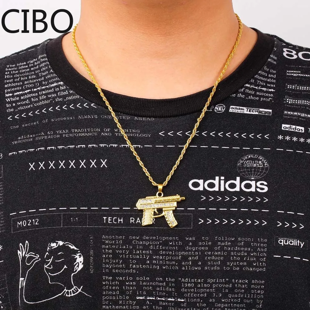 2019 Новая Подвеска оружия AK47 Revolver Uzi для женщин и мужчин Хип-хоп ювелирных изделий Стимпанк Ринестоны Золотая длинная цепочка ожерелья.