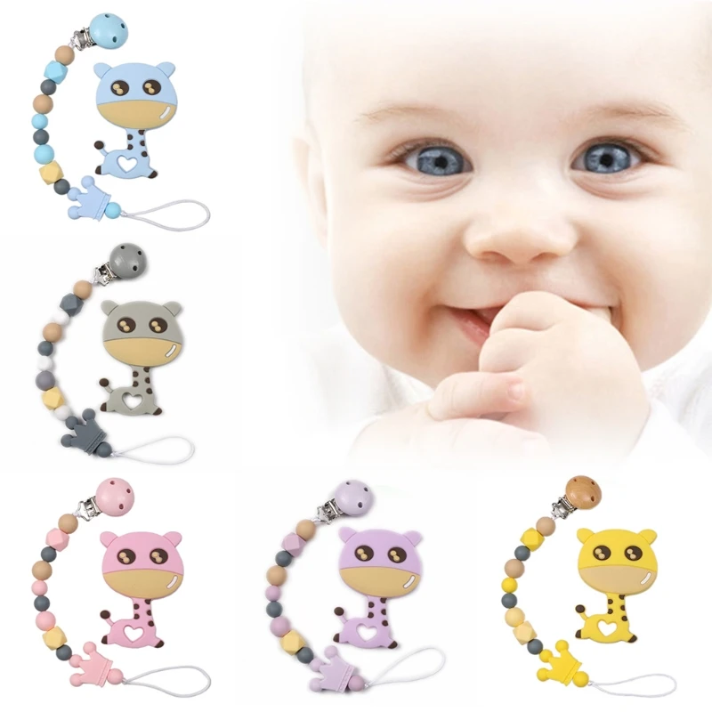 

Baby Pacifier Clip Silicone Beads Giraffe Teether Pacifier Chain Infant Soother