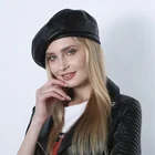 Берет женский, черный Берет из натуральной кожи, шапка для женщин, весна-осень, плоская шапка, шапка, женская кепка из овчины, шапка