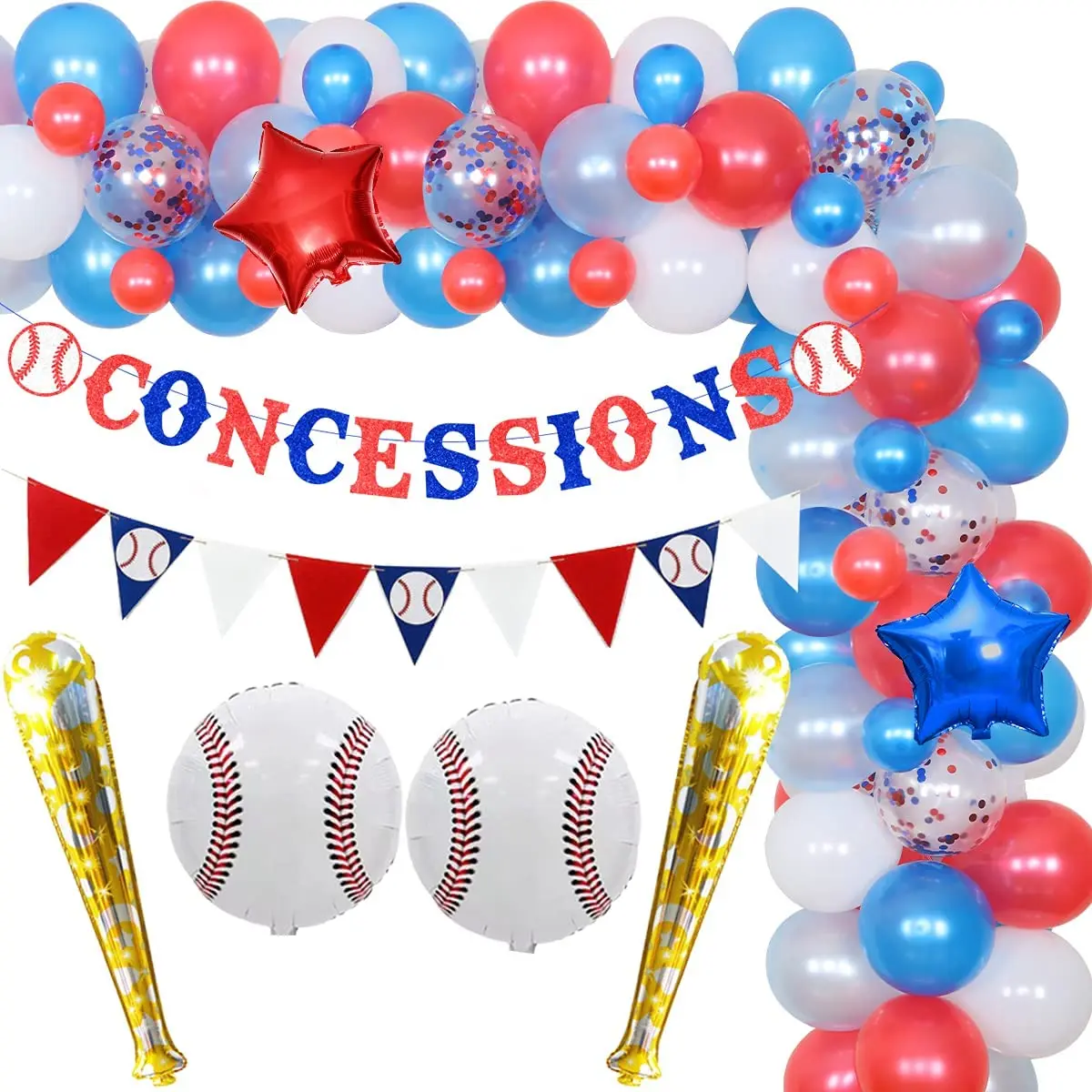 Decoraciones de fiesta de b&eacute;isbol para ni&ntilde;os y ni&ntilde;as, Kit de guirnalda de globos de b&eacute;isbol, cartel de rebajas, suministros de fiesta de cumplea&ntilde;os con tema deportivo-0