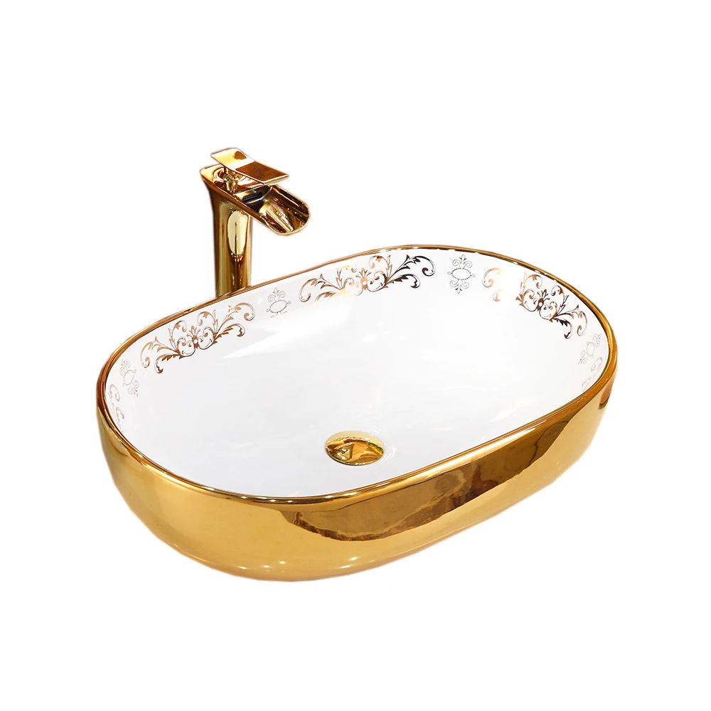 

Electroplated sanitary wares sink ceramic hang wash gold basin golden sink