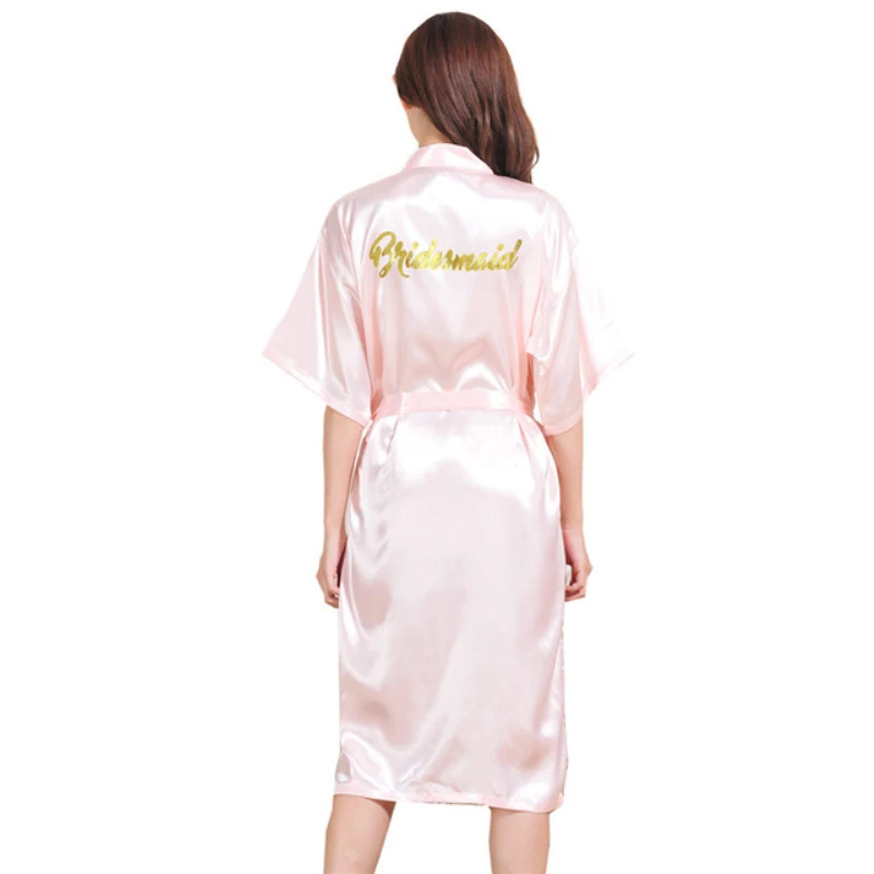 

Retail Bridesmaid Letter Gold Glitter Women Long Satin Silk Robes Kimono Nightgown Bride Spa Wedding Party Bathrobe T82