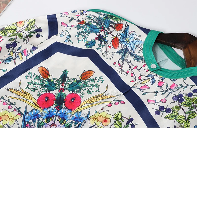 

2021 spring autumn new design women blouse flower plant printed green shirts women long loose casual tops