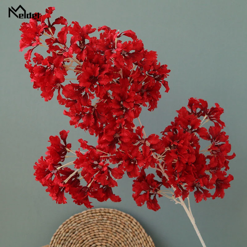 Meldel Cherry Blossoms Artificial Flowers Branch Long Stem Fake DIY Wedding Decoration Home Balcony Faux | Дом и сад