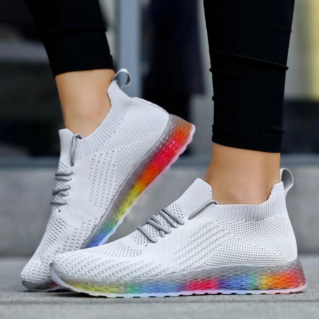 SAGACE/Повседневная обувь Женские кроссовки Плетеная сетчатая с радужной подошвой