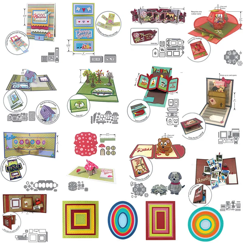 

crosshatch circles squares ovals waterfall ward flower pivot panels pop up mushroom house surprise ball pop-up cutting dies 2021