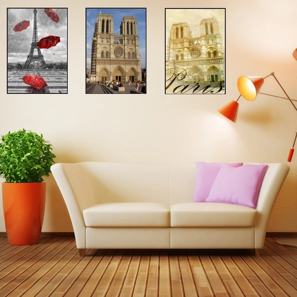 Французский Париж Эйфелева башня Нотр Дам плакаты с винтажным покрытием постер
