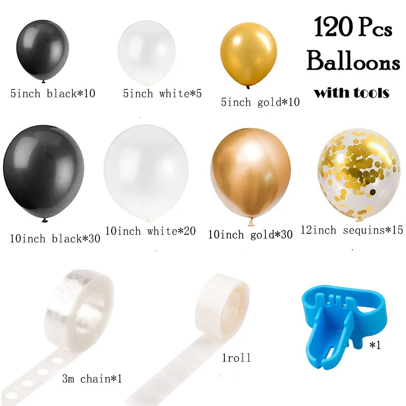 

120Pcs Black Gold Macaron Balloons Garland Arch DIY Wedding Decoration Baby Shower Birthday Party Decor