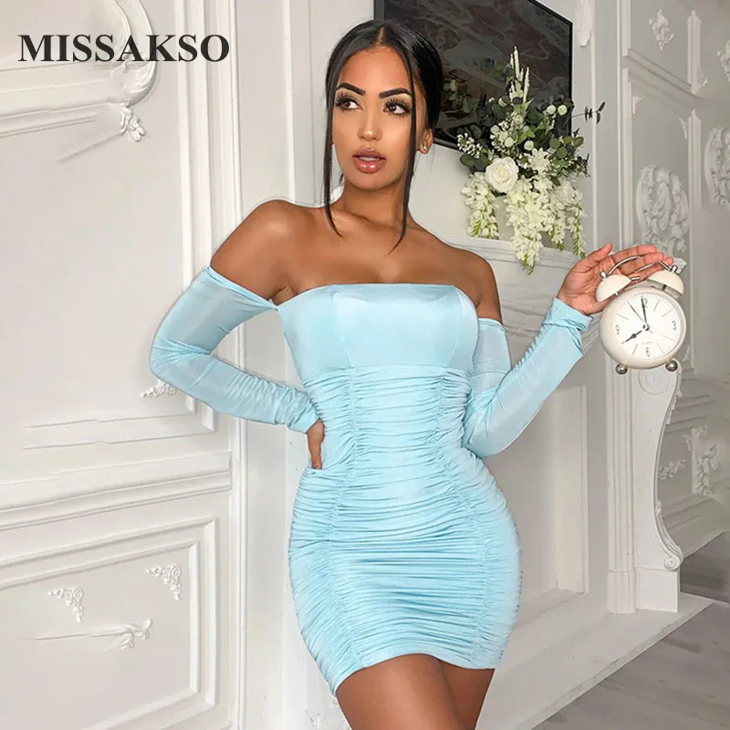 Однотонное осеннее платье Missakso с открытыми плечами и открытой спиной Клубное