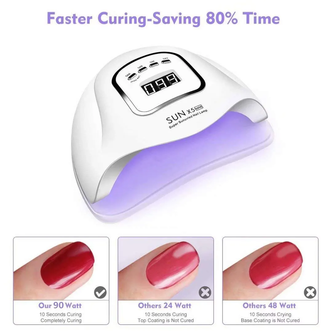 

UV LED Nail Lamp, 90W Quick Curing Professional Nail Polish Dryer for Manicure and Pedicure, Auto Sensor Portable Gel Lamp