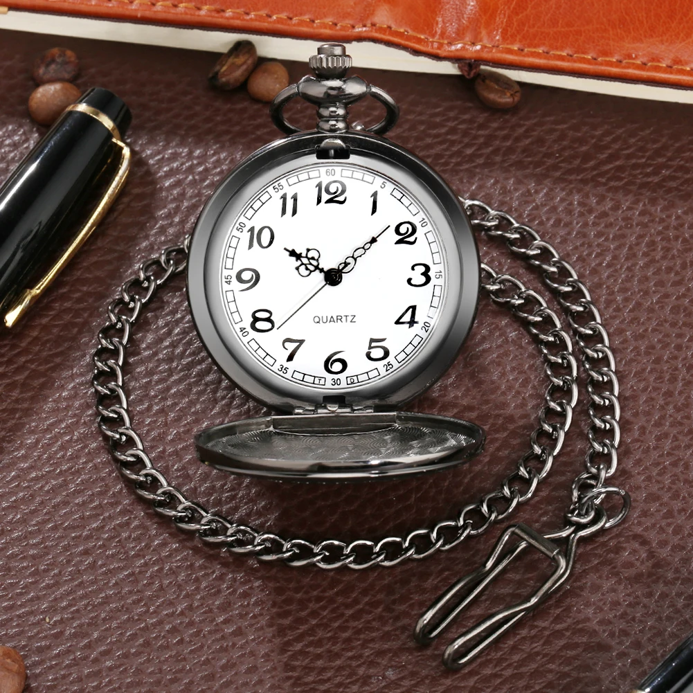 Pocket Watch Gift Set To My Grandson Men Quartz Numerals Dial Thick Chain Pendant Men's Black Leather Wallet Present for Boys