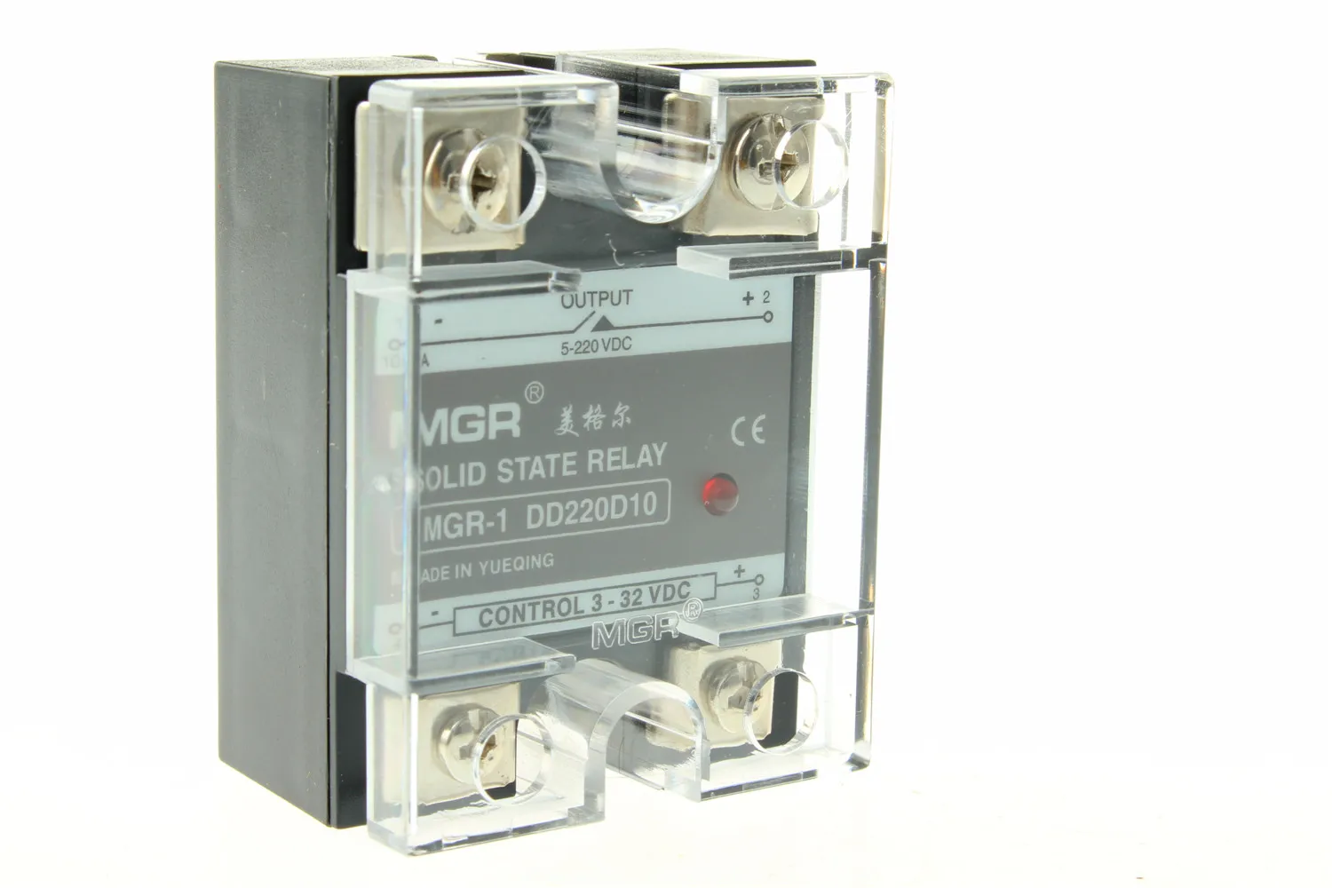 MGR-1 DD220D10 DC-DC MGR-1 DD220D10 MGR-1 DD220D25 MGR-1 DD220D40 Однофазное твердотельное реле SSR 10A 3-32 В DC 5-220 В DC с пластиковой крышкой - Габаритные размеры: MGR-1 DD220D10