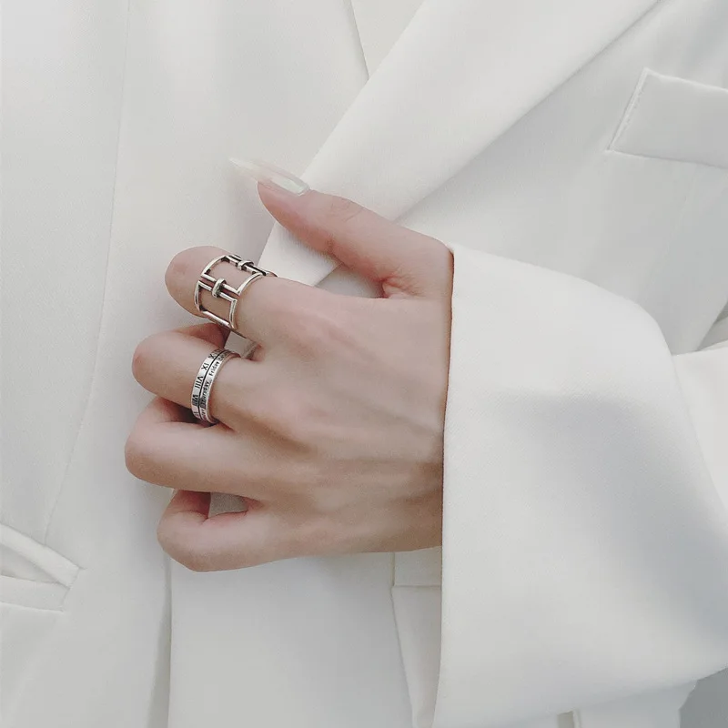 

FMILY Minimalist 925 Sterling Silver Geometric Hollow Ring Retro Fashion Wild Creative Hip-hop Jewelry for Girlfriend Gifts