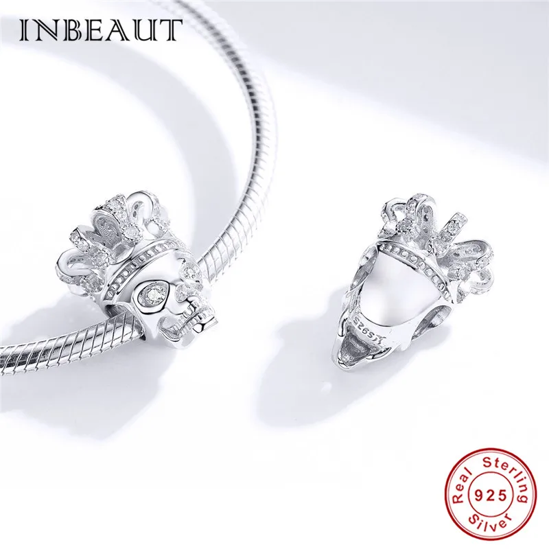 INBEAUT реальная фотография Серебряный Белый CZ Хэллоуин король бусины Подходит для