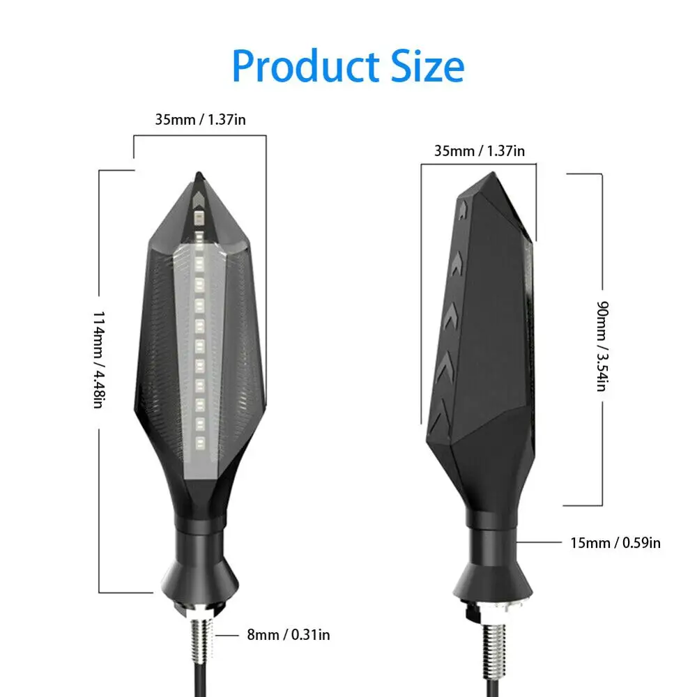 

2x Motorcycle LED Turn Signal Lamp Sequential Flowing Indicator Lights Amber 12V Motorcycles DC 12V 3 Wires Set UpTurn Signal La