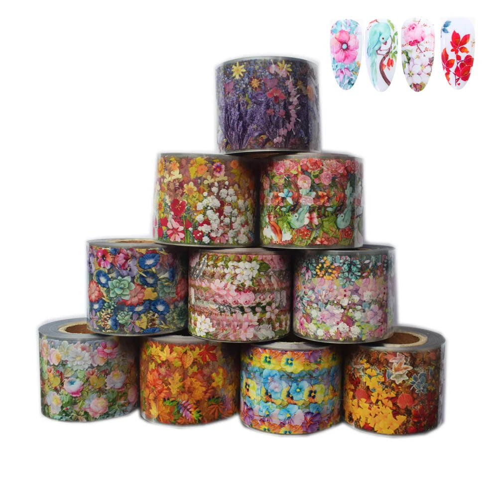 

10Rolls Dry Flower Designs Nail Foil Set 4cm*50m Lavender Stickers for Nails Art Transfer Manicure Tips Decoration