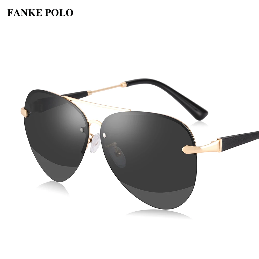FANKEPOLO new men's retro sun eye round metal polarizer luxury brand designer sun eye black driving mirror goggles fashion - Цвет линз: Golden temple