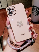fashion 3d pearl flowers with lanyard female soft case for iphone 11 12 13 pro max 7 8 plus xr x xs se 2020 iphone cover fundas