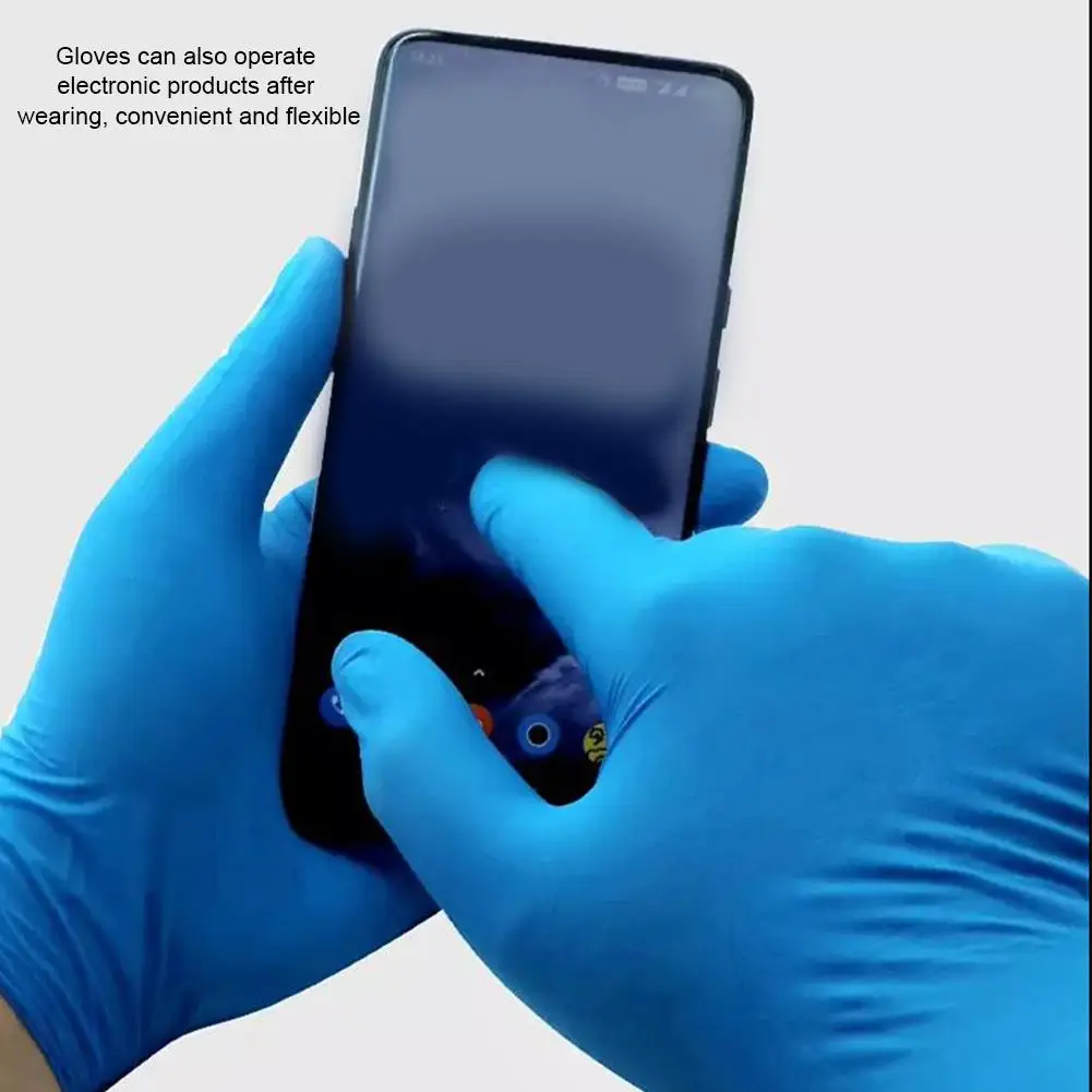 

100pcs Disposable Gloves Blue Powder-free Food Grade Oil And Acid And Alkali Resistant Gloves Household Cleaning Supplies