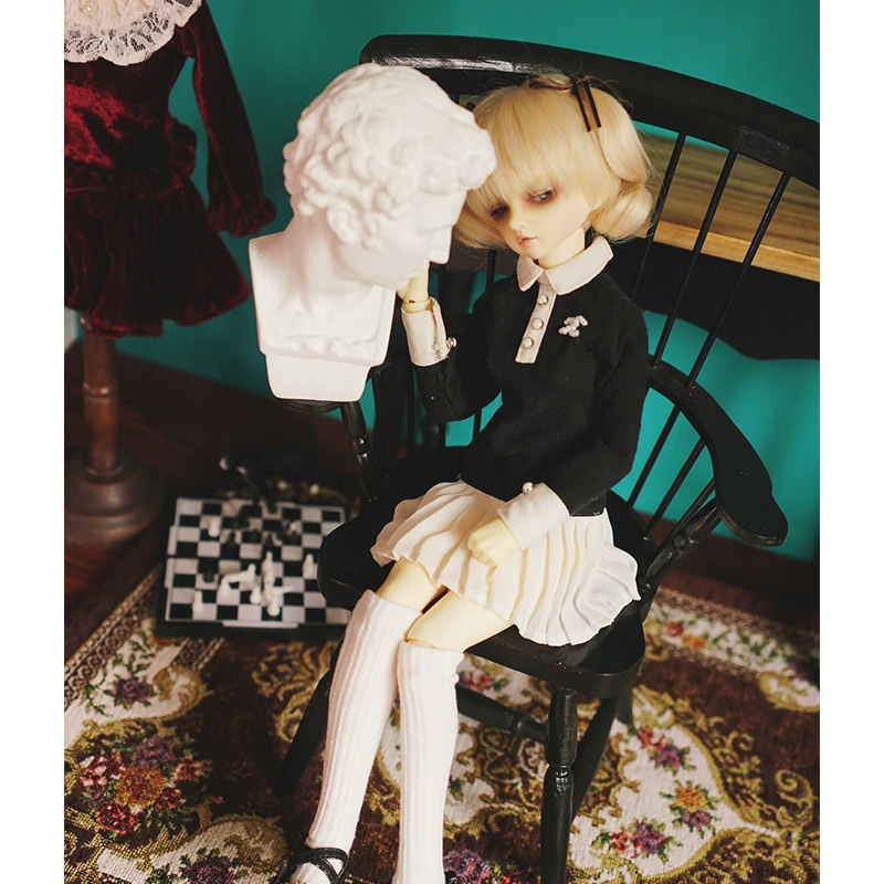 Цельное платье и носки BJD для кукольных аксессуаров 1/6 1/4 1/3 черная белая юбка |