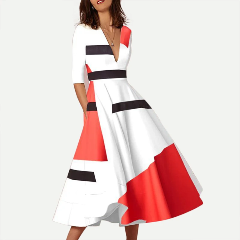 Осеннее платье макси трапециевидной формы с коротким рукавом и v образным