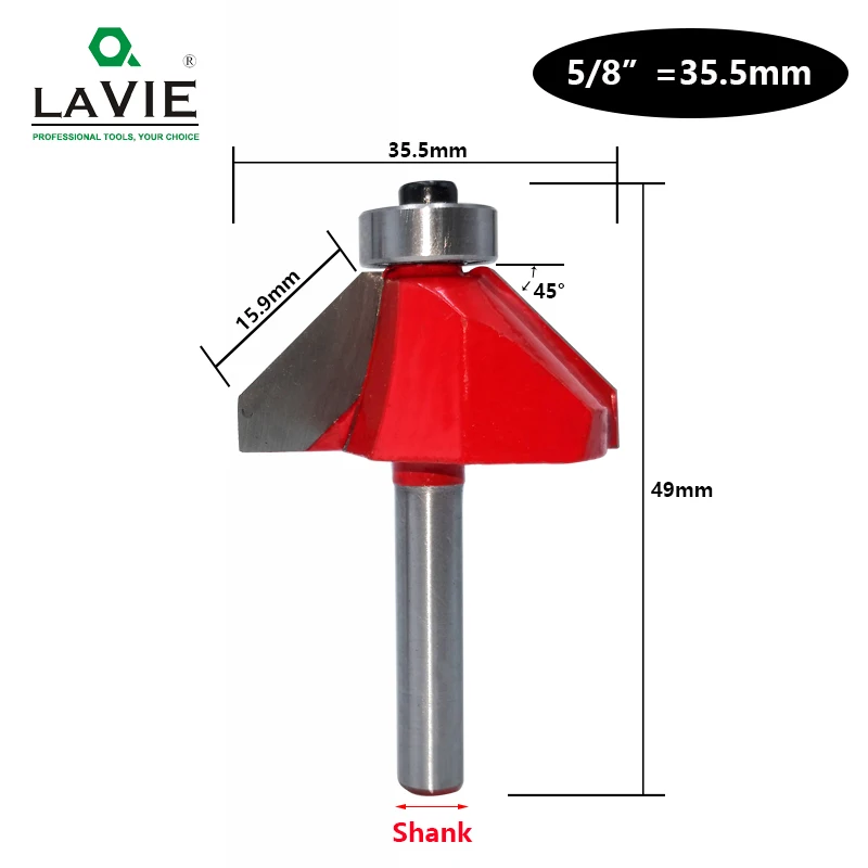 35.5mm LAVIE 1 шт. 6 мм 6,35 мм хвостовик 45 градусов Фаска фрезы для формирования кромок скоса деревообрабатывающие фрезы для дерева MC01130 - Длина режущей кромки: 35.5mm