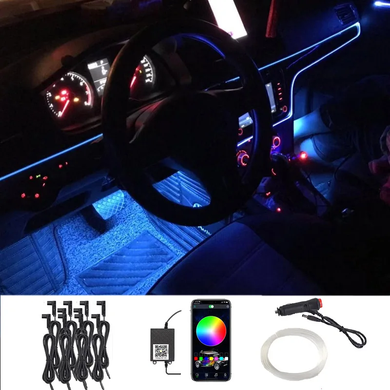 

Atmosphere Lamp RGB Cars Interior Optical Fiber Strip Ambient Light DIY Music Sound Command Fiber Strip Led Lights APP Control