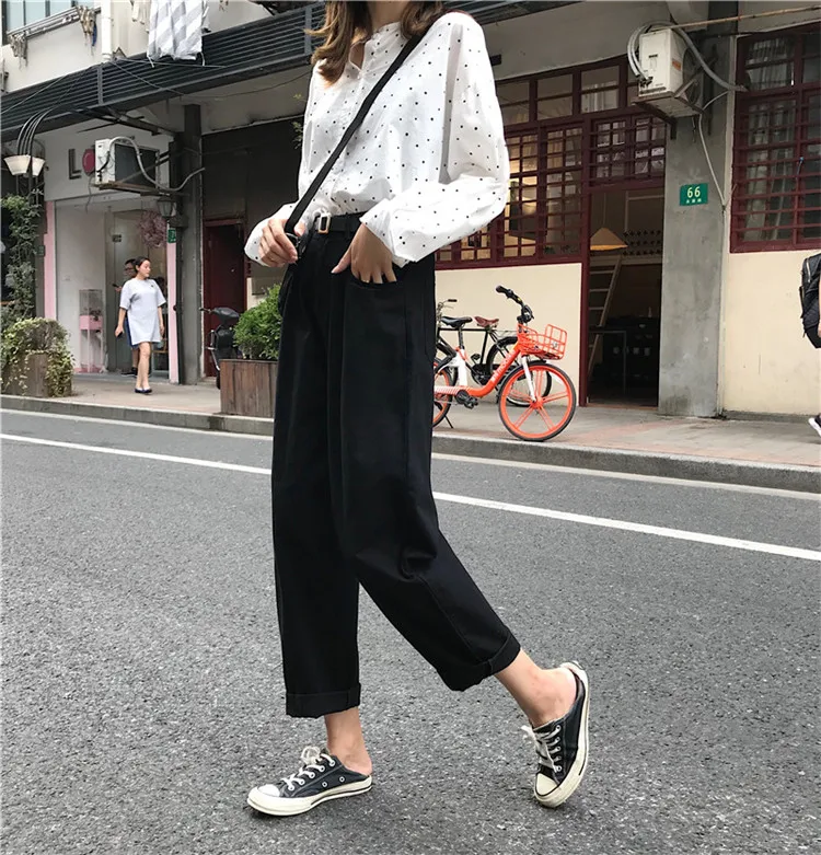 Джинсы женские Kawaii милые универсальные простые Harajuku уличная мода повседневные с высокой талией свободные джинсовые женские брюки шикарные