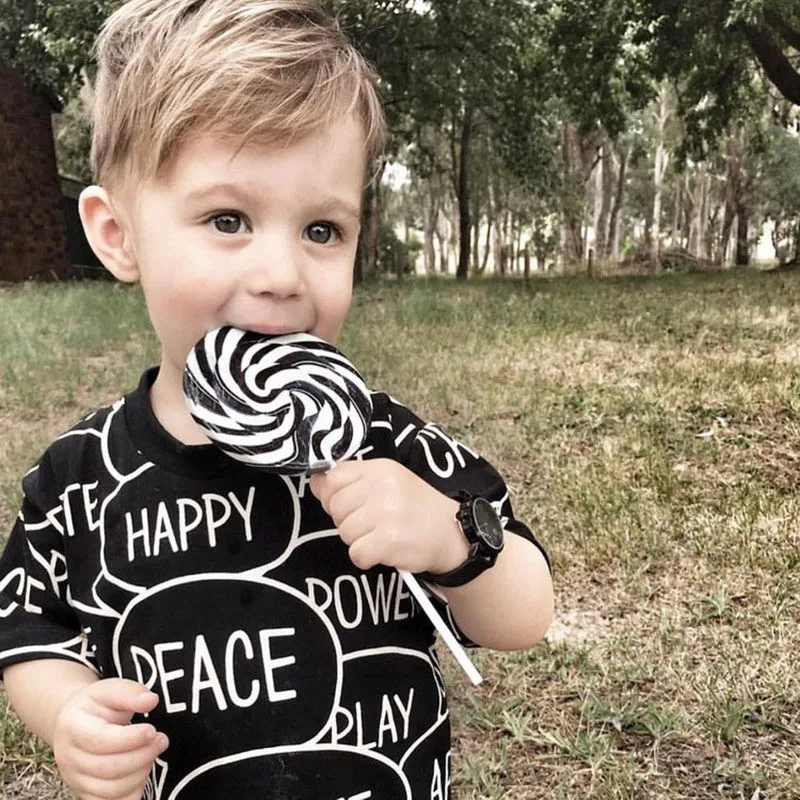 Детская одежда с короткими рукавами принтом в виде букв для малышей маленьких