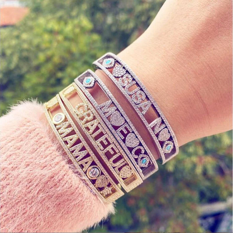 Новый алфавитный браслет со сверкающими блестками 5A фианит 26 букв инициала глаз