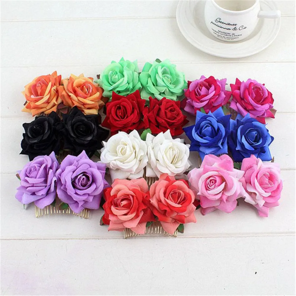 

Hot Bridal Bridesmaid Girl Double Cloth Rose Flower Hair Comb Clip Hairpin Wedding Party Casual Hair Accessories Gifts Haarband