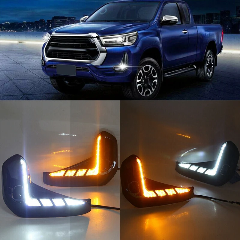 Для Toyota Hilux Revo 2020 2021 светодиодный ные дневные ходовые огни DRL с указателем