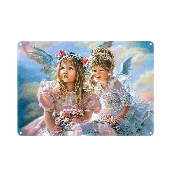 

Two Angel Girls Garage Bar Poster Signboard Antique Metal Plate Iron Art Style Painting Tin Signboard Wall Decoration