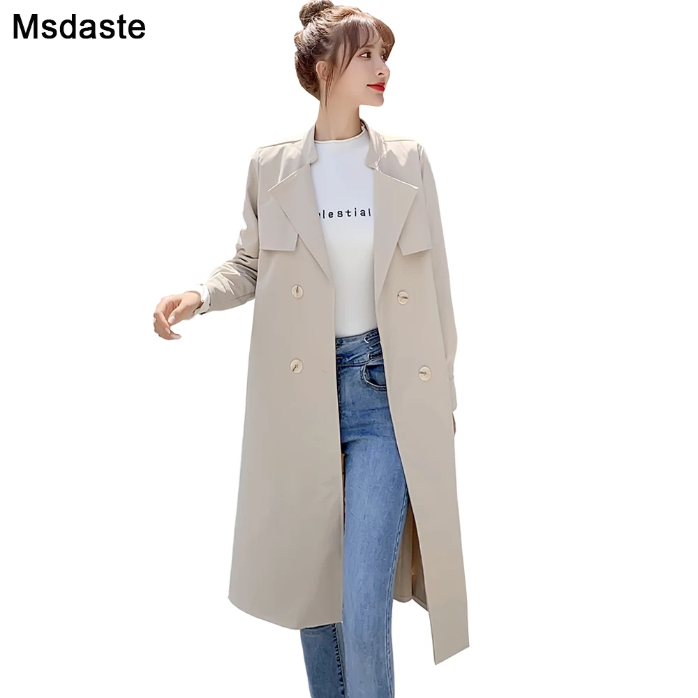Женский Тренч с поясом и талией осень 2019 двубортное длинное пальто большого