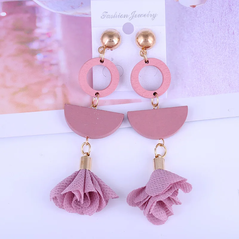 Pink Liuxsp женские тканевые висячие серьги с кисточками, длинные серьги, Мода, новые серьги с подвеской, деревянные тканевые женские серьги, лучший подарок - Окраска металла: Pink