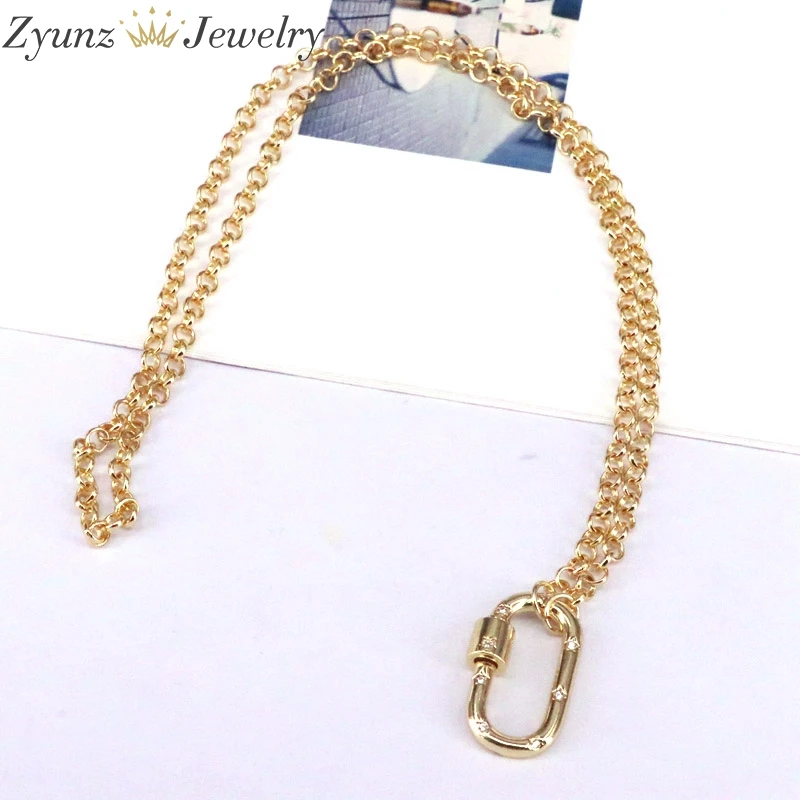 

10PCS, Geometric Oval Circle Star Lock Necklace For Women Crystal Gold Chain Screw Clasp Carabiner Necklace Pendant Punk Jewelry